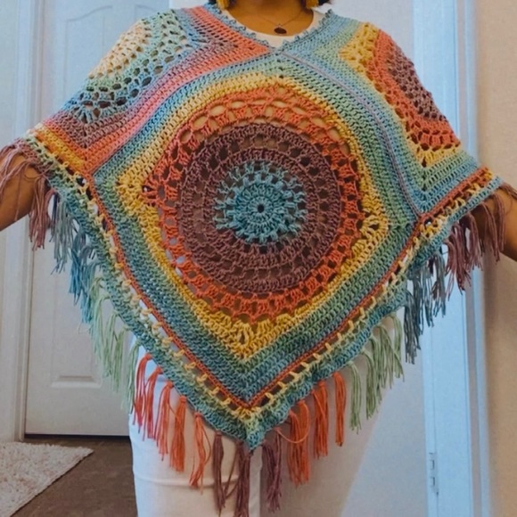 Hand Crochet Poncho Top. Boho handmade poncho. - Picture 4 of 4